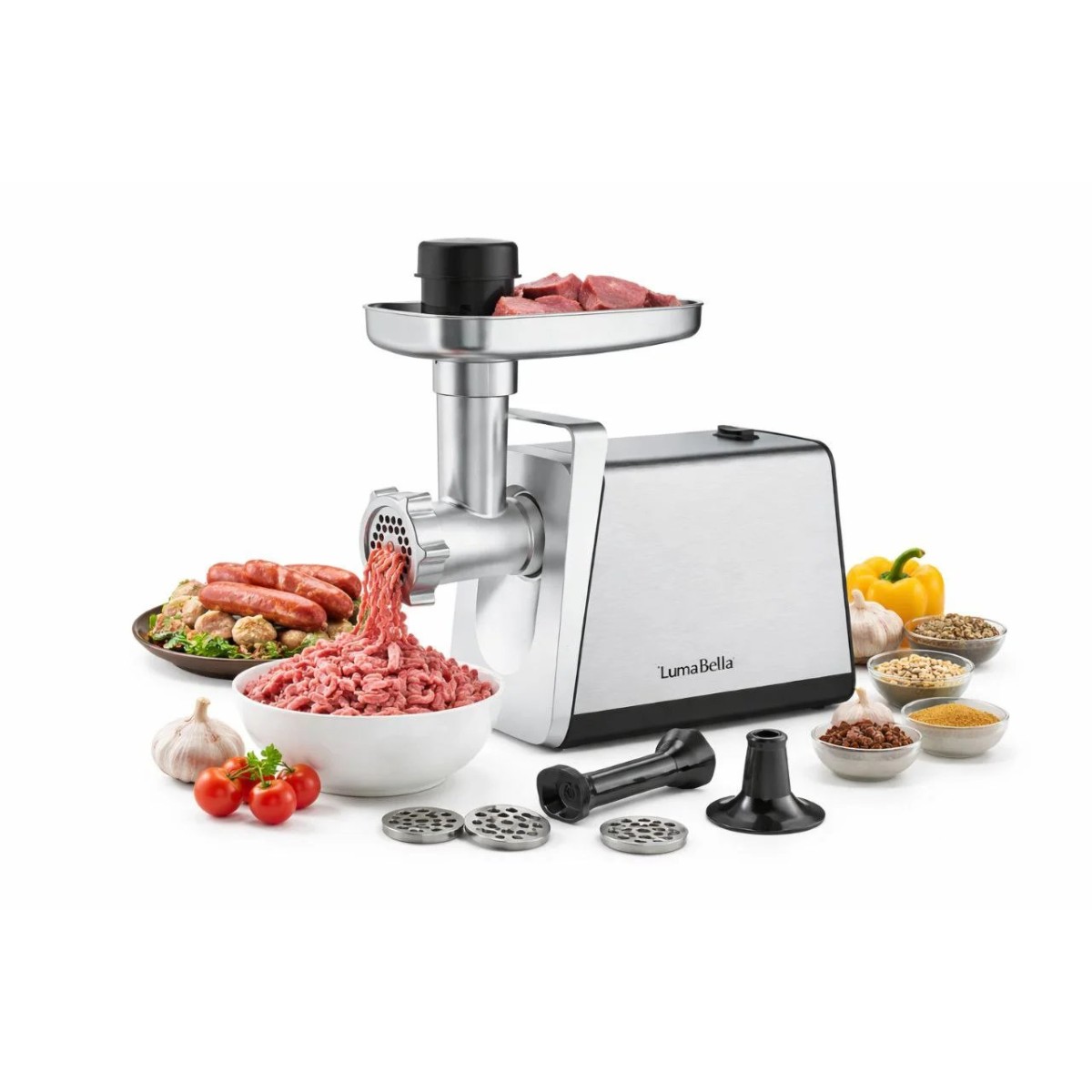 Мясорубка LumaBella LB-56025 (3000 W)
Мясорубка LumaBella LB-56025 — мощное и надёжное устройство для быстрого и качественного измельчения мяса и других продуктов. Высокая мощность 3000 Вт обеспечивает стабильную работу даже с плотным мясом, позволяя легк