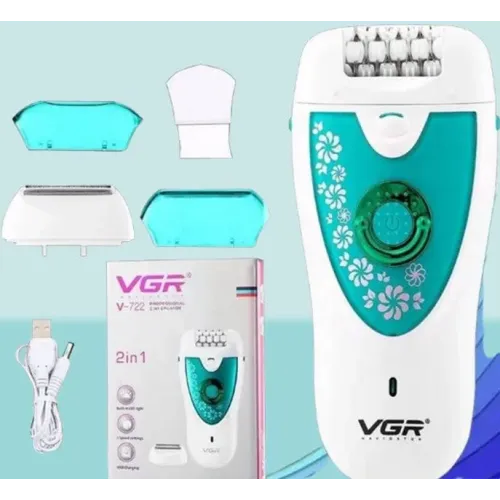 Эпилятор VGR V-722 GREEN (аккумуляторный, 2 скорости, 32 пинцета, с насадками)
