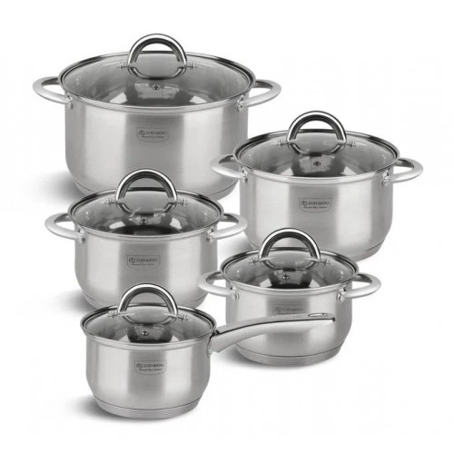 Набір каструль Edenberg 10 предметів із нержавіючої сталі 2.1/2.1/2.9/3.9/6.6л (EB-4005)