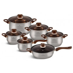 Набір посуду Edenberg 12 предметів із нержавіючої сталі з коричневими ручками