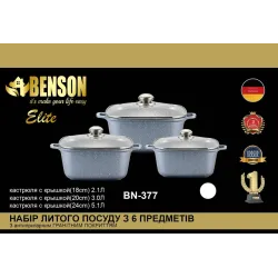42$Набор кастрюль с гранитным покрытием 6 предметов BN-377