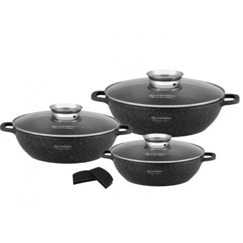 Набір кухонного посуду Edenberg EB-8160 казанів-сотейників з кришками 6 предметів мармурове покриття