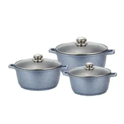 Кухонний набір каструль з кришками Benson BN-299 із литого алюмінію та мармуровим антипригарним покриттям об'ємом 1.5/2.2/3.2 л Сірий