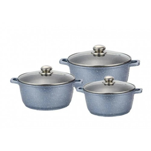 Кухонний набір каструль з кришками Benson BN-299 із литого алюмінію та мармуровим антипригарним покриттям об'ємом 1.5/2.2/3.2 л Сірий