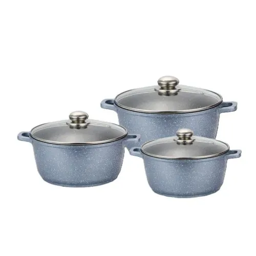 Кухонний набір каструль з кришками Benson BN-299 із литого алюмінію та мармуровим антипригарним покриттям об'ємом 1.5/2.2/3.2 л Сірий