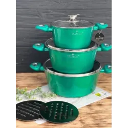 Набір каструль Edenberg EB-7427 8 предметів з мармуровим покриттям антипригарним Зелений