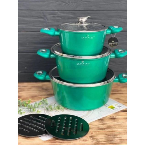 Набір каструль Edenberg EB-7427 8 предметів з мармуровим покриттям антипригарним Зелений