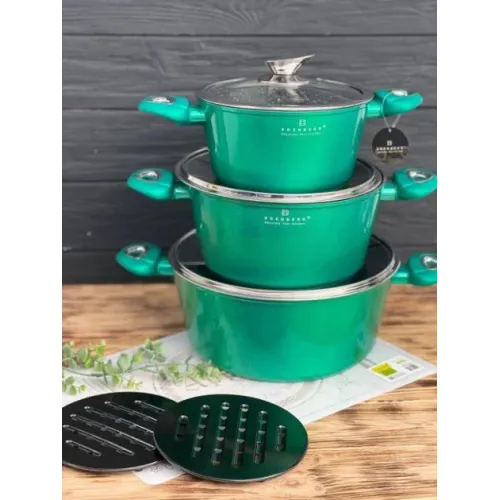 Набір каструль Edenberg EB-7427 8 предметів з мармуровим покриттям антипригарним Зелений