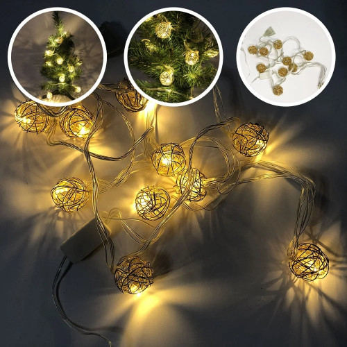 Гирлянда светодиодная шарики 20 шт с проволоки, теплый белый, провод прозрачный, 2 м