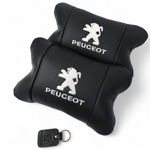 Набор подушек Peugeot из кожи + брелок в подарок, Автоподушки с вышивкой