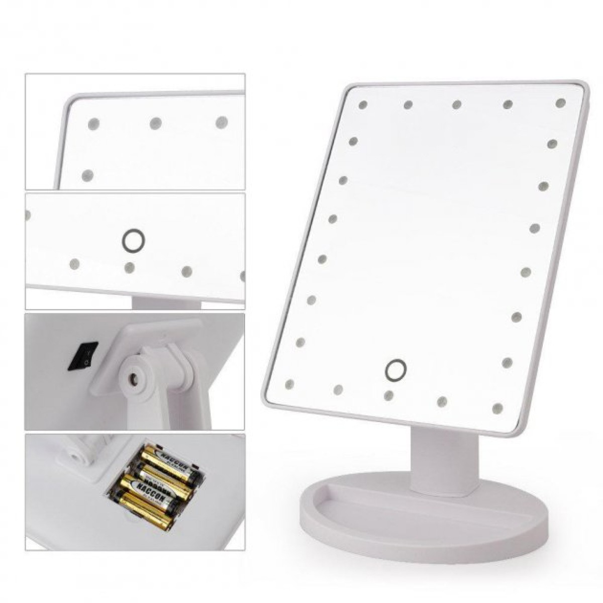 Дзеркало для макіяжу з 16 LED підсвічуванням Mirror White, Дзеркало, що світиться, для макіяжу. Колір: білий