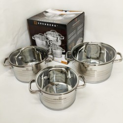 Набір посуду з нержавіючої сталі Edenberg EB-3741 зі скляними кришками 6 предметів