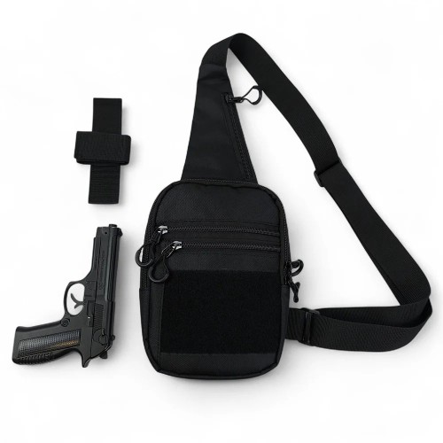 Тактическая мужская сумка с кобурой Cordura 1000D – 6 карманов, черный
