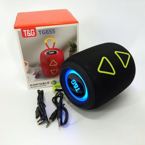 Портативна колонка TG655 5W з RGB підсвічуванням та ремінцем, Bluetooth колонка для вулиці. Колір: чорний