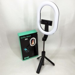 Монопод-штатив для селфи с кольцевой LED лампой Selfie Stick A8 телескопический с пультом и Bluetooth