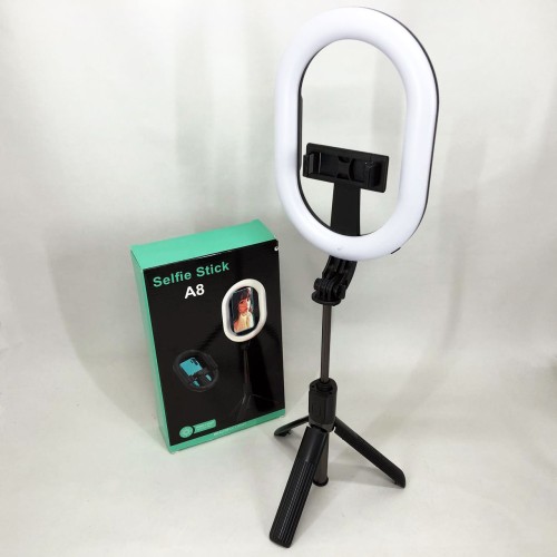 Монопод-штатив для селфі з кільцевою LED лампою Selfie Stick A8 телескопічний з пультом та Bluetooth