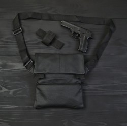 Тактическая кожаная сумка с кобурой, мужской мессенджер, барсетка - черный слинг, мужская сумка через плечо кожа