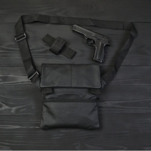 Тактическая кожаная сумка с кобурой, мужской мессенджер, барсетка - черный слинг, мужская сумка через плечо кожа
