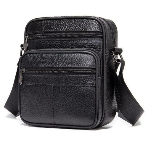 Стильная мужская сумка через плечо из натуральной кожи, компактный размер, много отделений