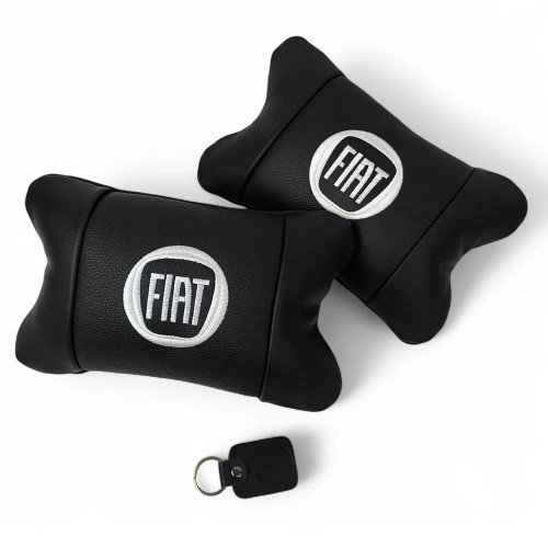 Набор подушек Fiat из натуральной кожи + вышивка логотипа и кожаный брелок в подарок