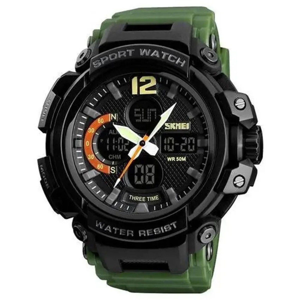 Часы наручные мужские SKMEI 1343AG ARMY GREEN, часы тактические противоударные. Цвет: зеленый (арт. 12116)