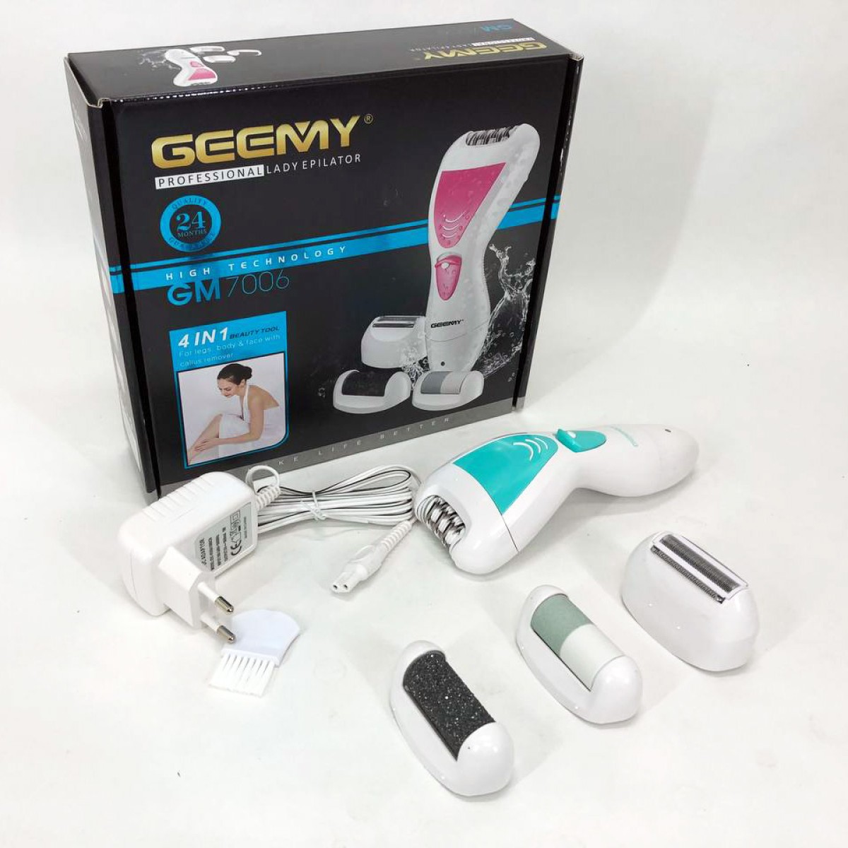 Эпилятор Gemei GM-7006 4в1 - Профеcсиональный беспроводной эпилятор бритва с насадками триммер + пемза (арт. 11072)