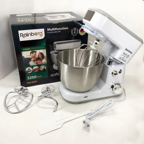 Кухонный комбайн Rainberg RB-8082 3200 Вт, Планетарный миксер-тестомес с чашей 5л, 3 насадки, 6 скоростей