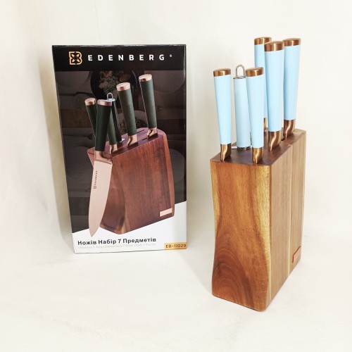 Набір кухонних ножів Edenberg EB-11029 із дерев'яною підставкою 7 предметів Blue