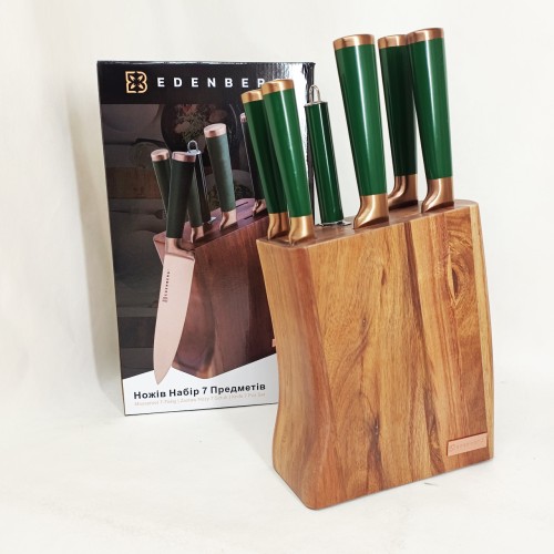 Набір кухонних ножів Edenberg EB-11029 з дерев'яною підставкою 7 предметів Green