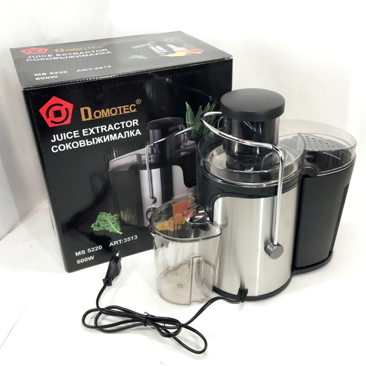 Электрическая соковыжималка Domotec MS-5220/3513 2 скорости отжима 600 W, соковыжималка для моркови (арт. 22930)