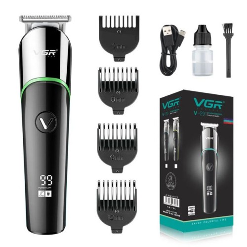 Профессиональная машинка для стрижки волос триммер VGR V-291 с насадками, электробритва. Цвет: зеленый