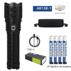 Фонарь ручной модели Police AK138-1 WHITE LASER LED PM60-TG 8х18650, USB-зарядка, Power Bank, зум