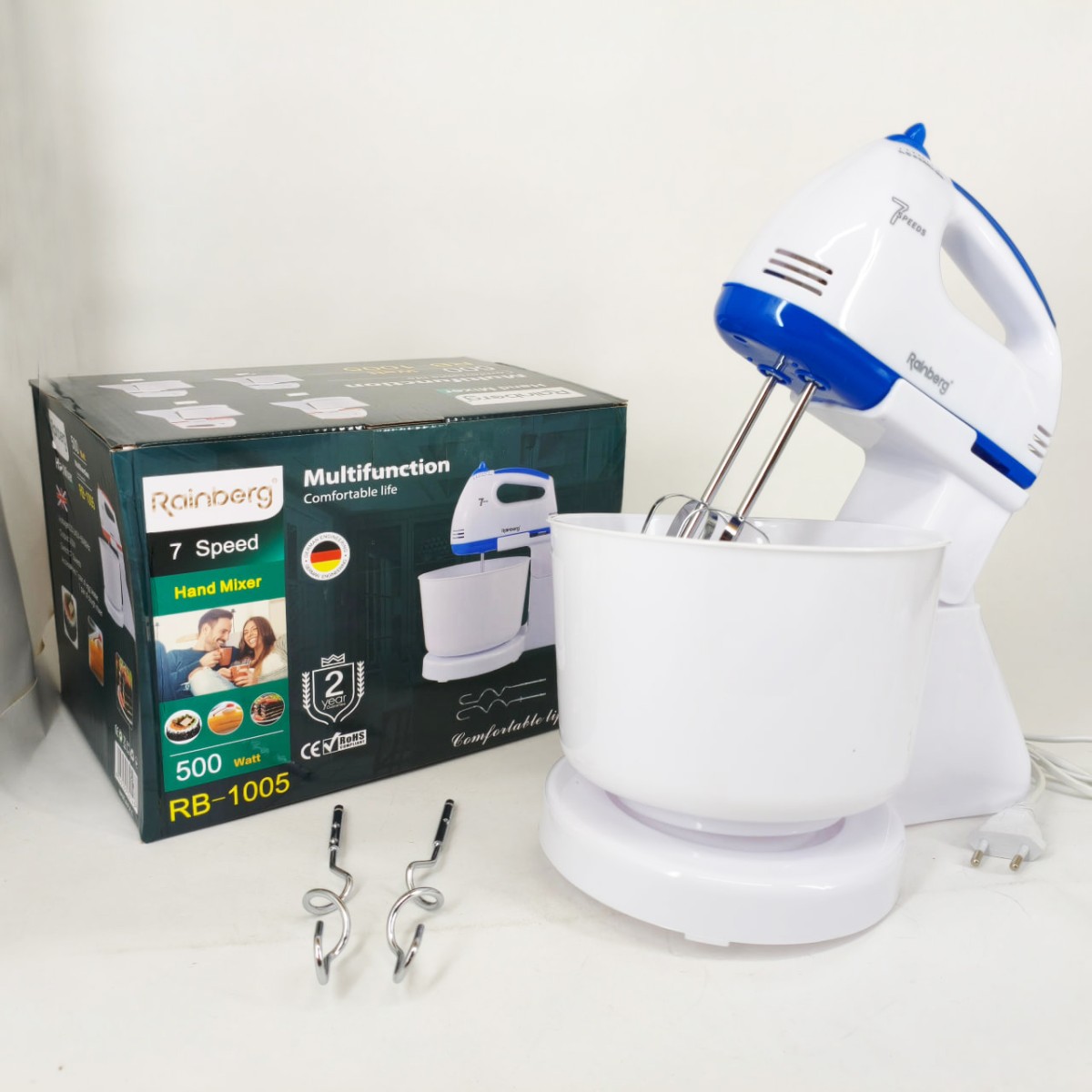 Миксер 7 скоростей с чашей 2 л Rainberg RB-1005 500Вт Blue (арт. 14411)