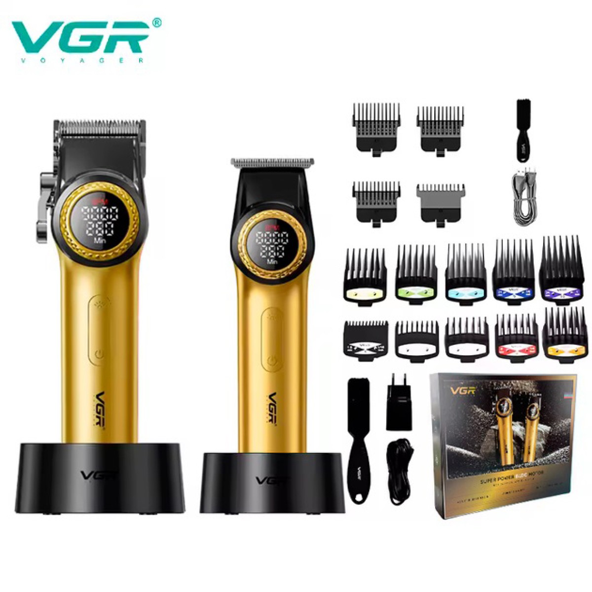 Набір VGR 2 в 1 V-001 V-977 GOLD, акумуляторна машинка для стрижки та триммер. Колір: золотий (арт. 23295)