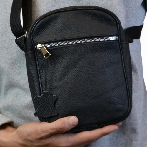 Сумка из натуральной кожи мужская, мессенджер кожаный чёрный, качество, мужская сумка через плече