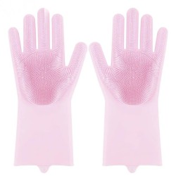 Силиконовые перчатки Magic Silicone Gloves Pink для уборки чистки мытья посуды для дома. Цвет: розовый