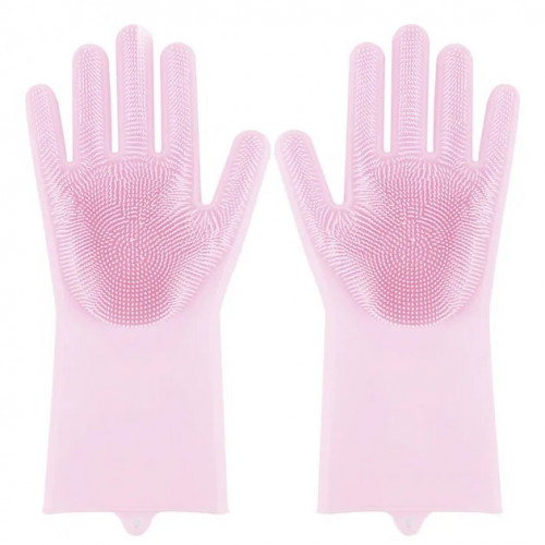 Силиконовые перчатки Magic Silicone Gloves Pink для уборки чистки мытья посуды для дома. Цвет: розовый