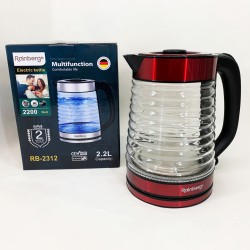 Электрочайник Rainberg RB-2312 стеклянный дисковый чайник 2.2л 2200Вт Red