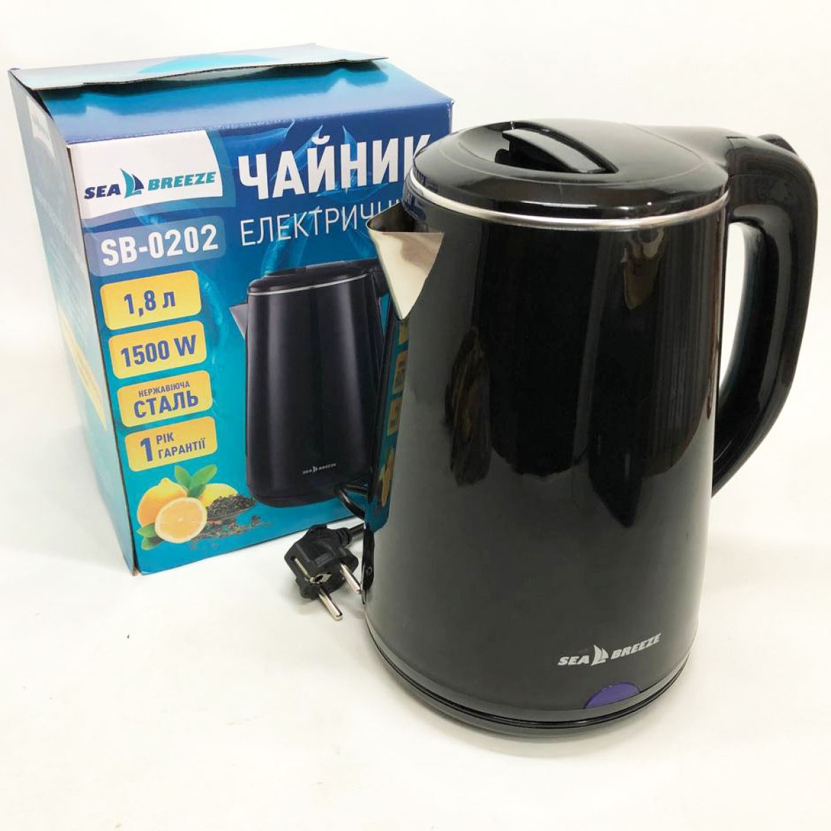 Чайник термос SeaBreeze SB-0202 1.8 Л, 1500Вт, гарний електричний чайник, тихий електричний чайник