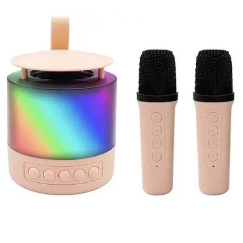 Портативна Bluetooth колонка K19 з підсвічуванням LED та двома мікрофонами для караоке Pink