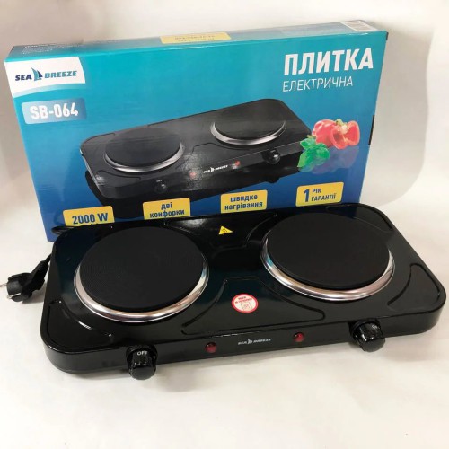 Настольная плита электрическая Sea Breeze SB-064 2000 Вт, переносная настольная электроплита. Цвет: черный