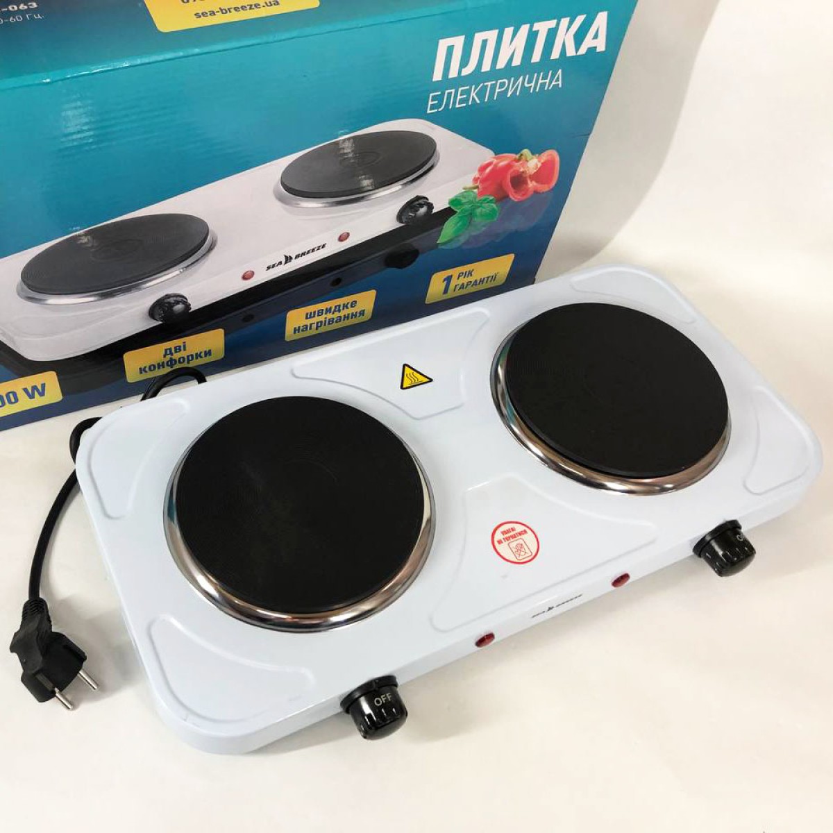 Настольная плита электрическая Sea Breeze SB-063, электроплита двойная, двухкомфорочная. Цвет: белый (арт. 11767)