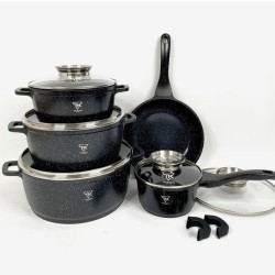 Набір кухонного посуду Top Kitchen TK00020 з мармуровим антипригарним покриттям 16 предметів Black