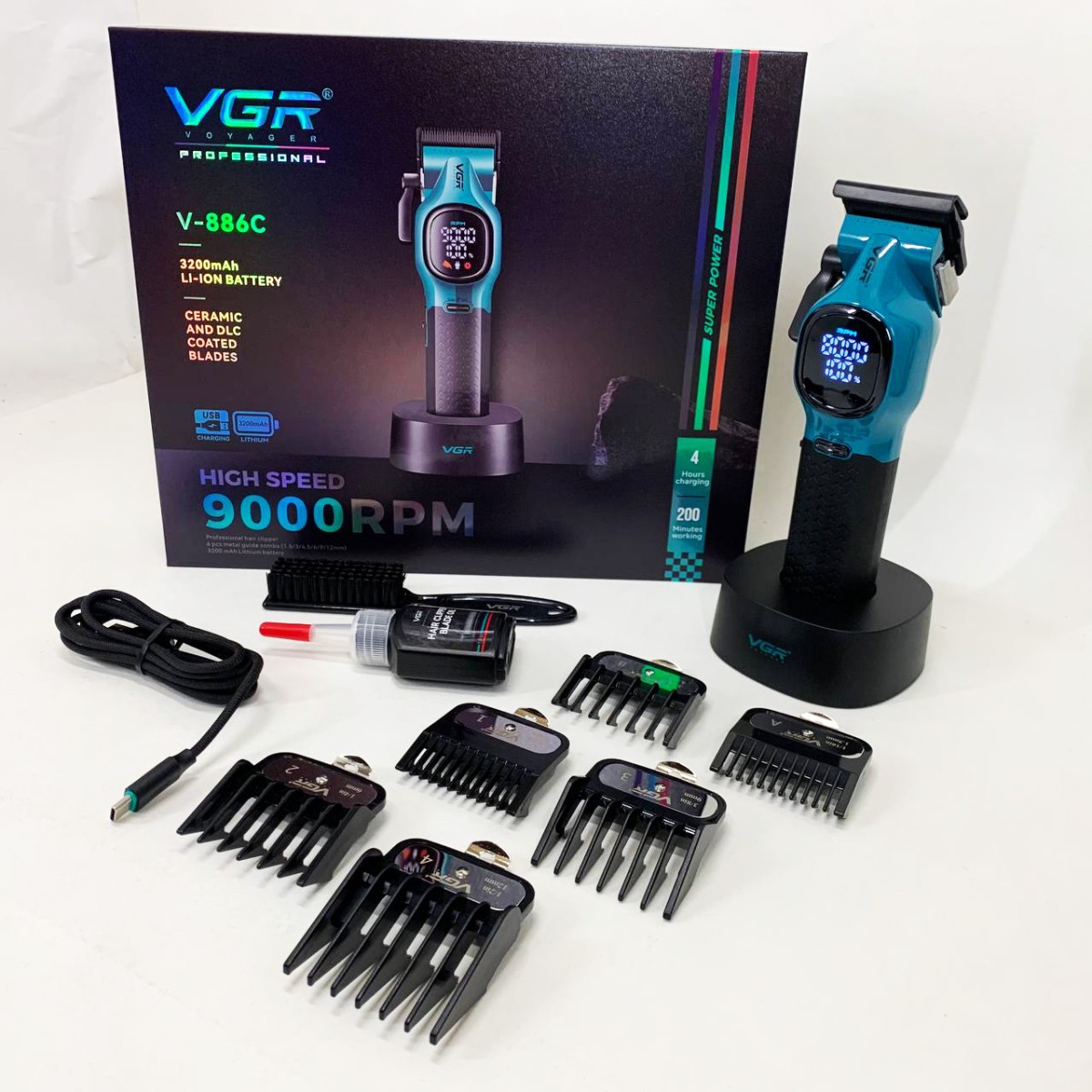 Машинка для стрижки аккумуляторная VGR V-886C BLUE (арт. 23506)