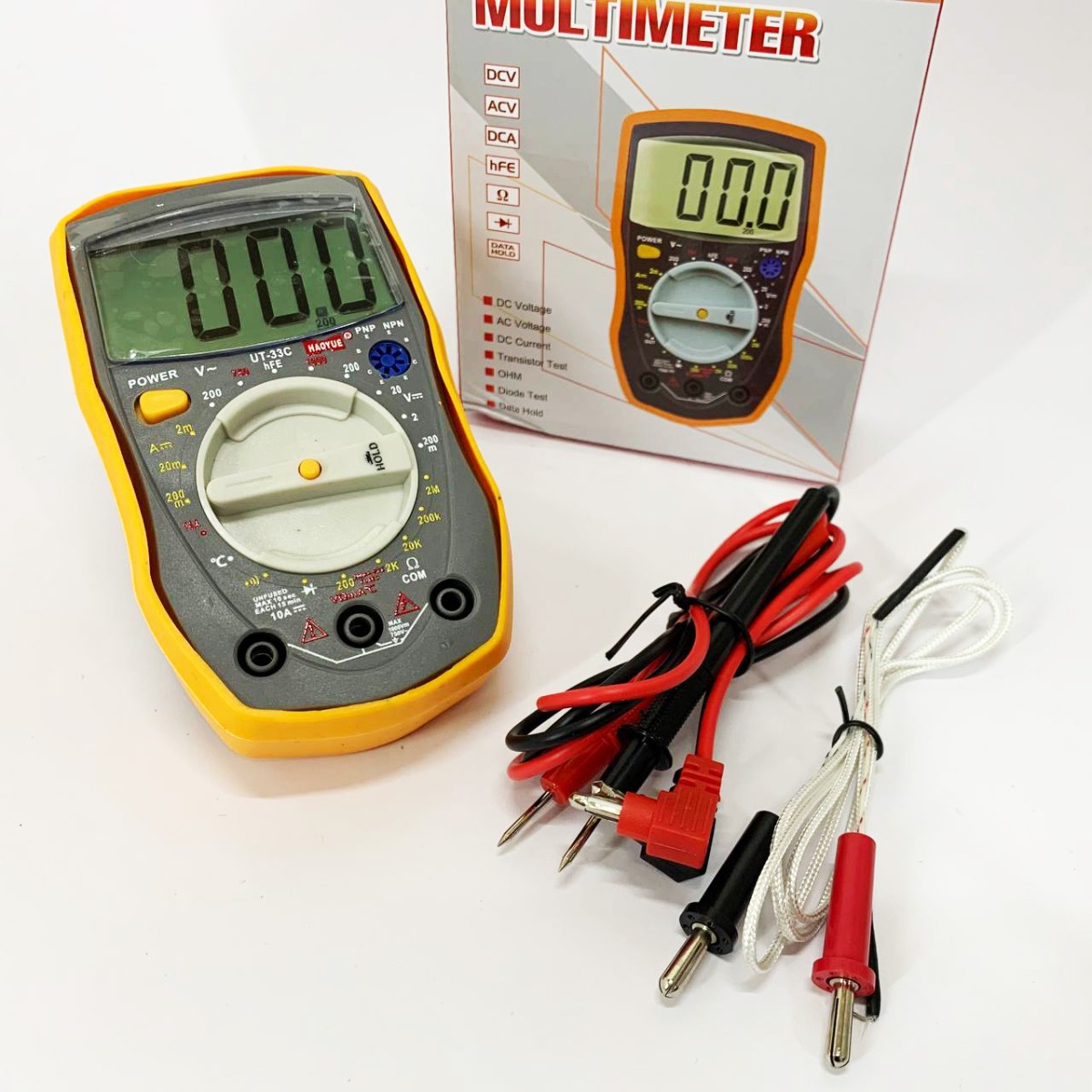 Мультиметр HAOYUE DT-33C Измерение: V(AC/DC), A(AC/DC), Ω, hFE, звонки. Функции: Data Hold, тест диодов (арт. 13848)