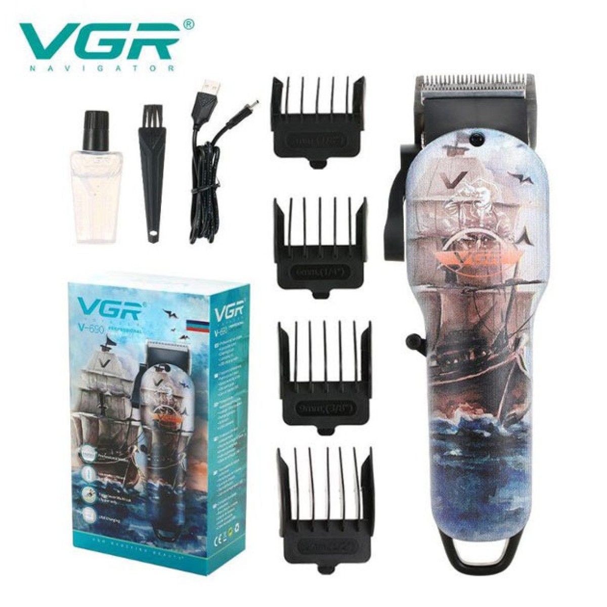 Акумуляторна машинка для стрижки VGR V-690 від USB Нержавіюча сталь, підстригальна машинка (арт. 22959)