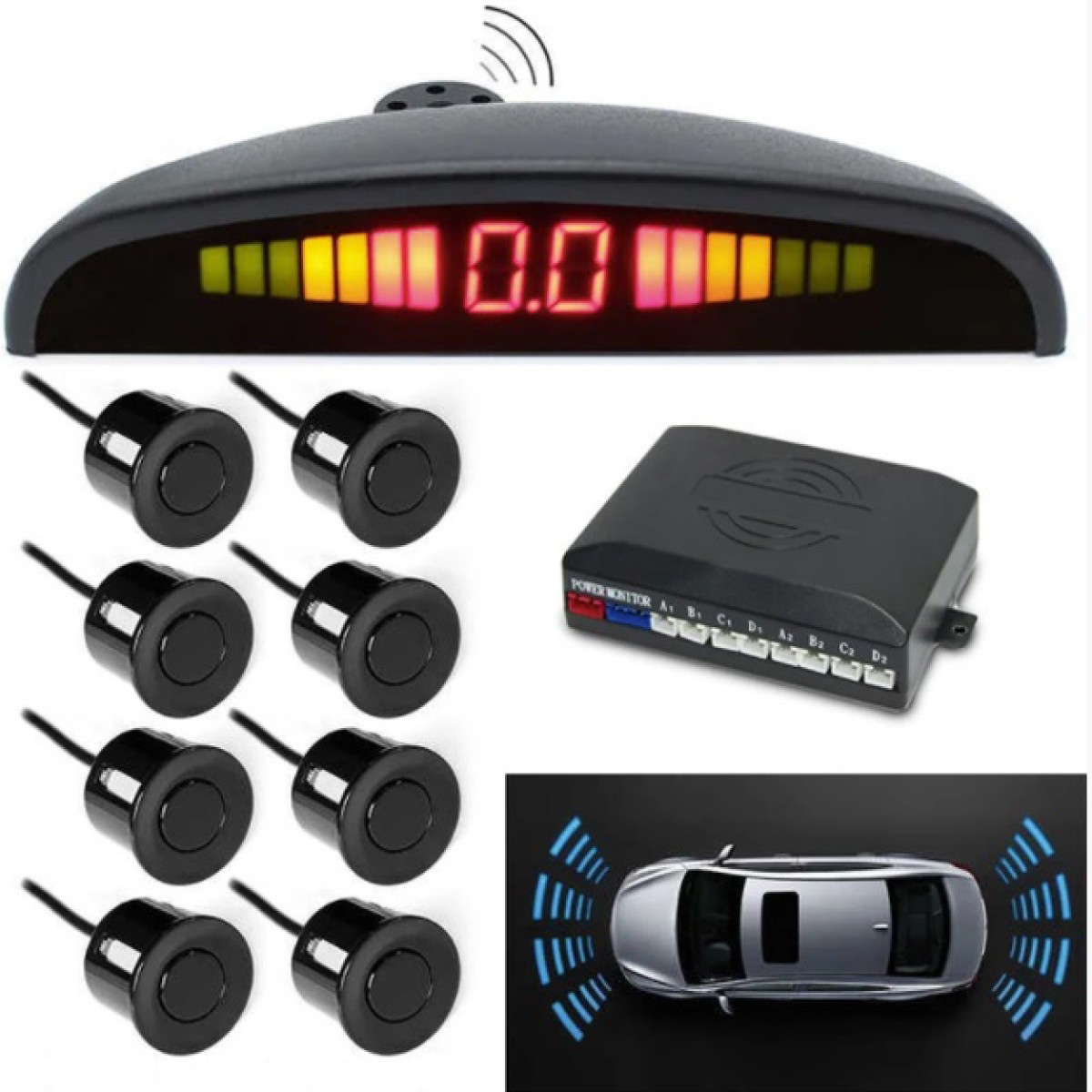 Парктроник (парковочный радар) Assistant Parking Sensor, 8 черных датчиков (арт. 13441)