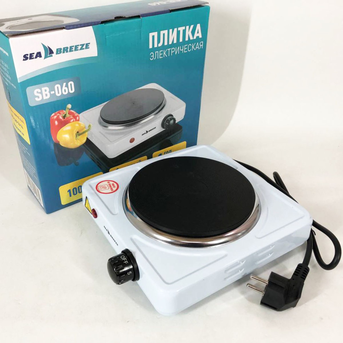 Настольная плита электрическая Sea Breeze SB-060, мощная настольная электроплита. Цвет: белый (арт. 11764)