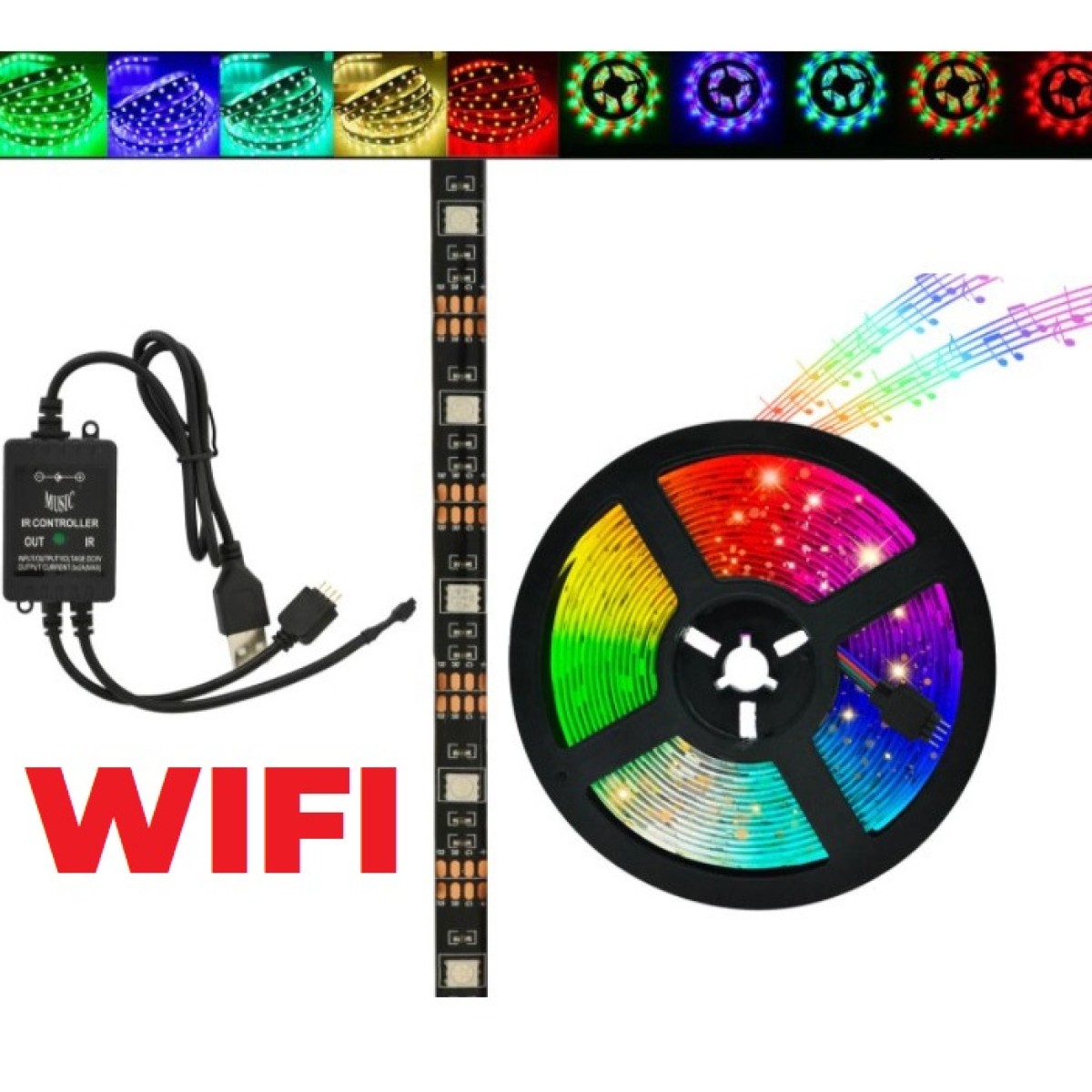 Светодиодная лента SMD 5050 RGB LED 5 м IP65 с bluetooth контролем. подключение 220V (арт. 11571)