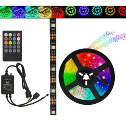 Светодиодная лента SMD 5050 RGB LED 5 м IP65 с пультом и блоком питания 220v, 5м, Лента светодиодная 5050